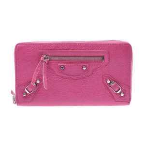 BALENCIAGA Continental Pink Zip Around Wallet Calfskin Leather